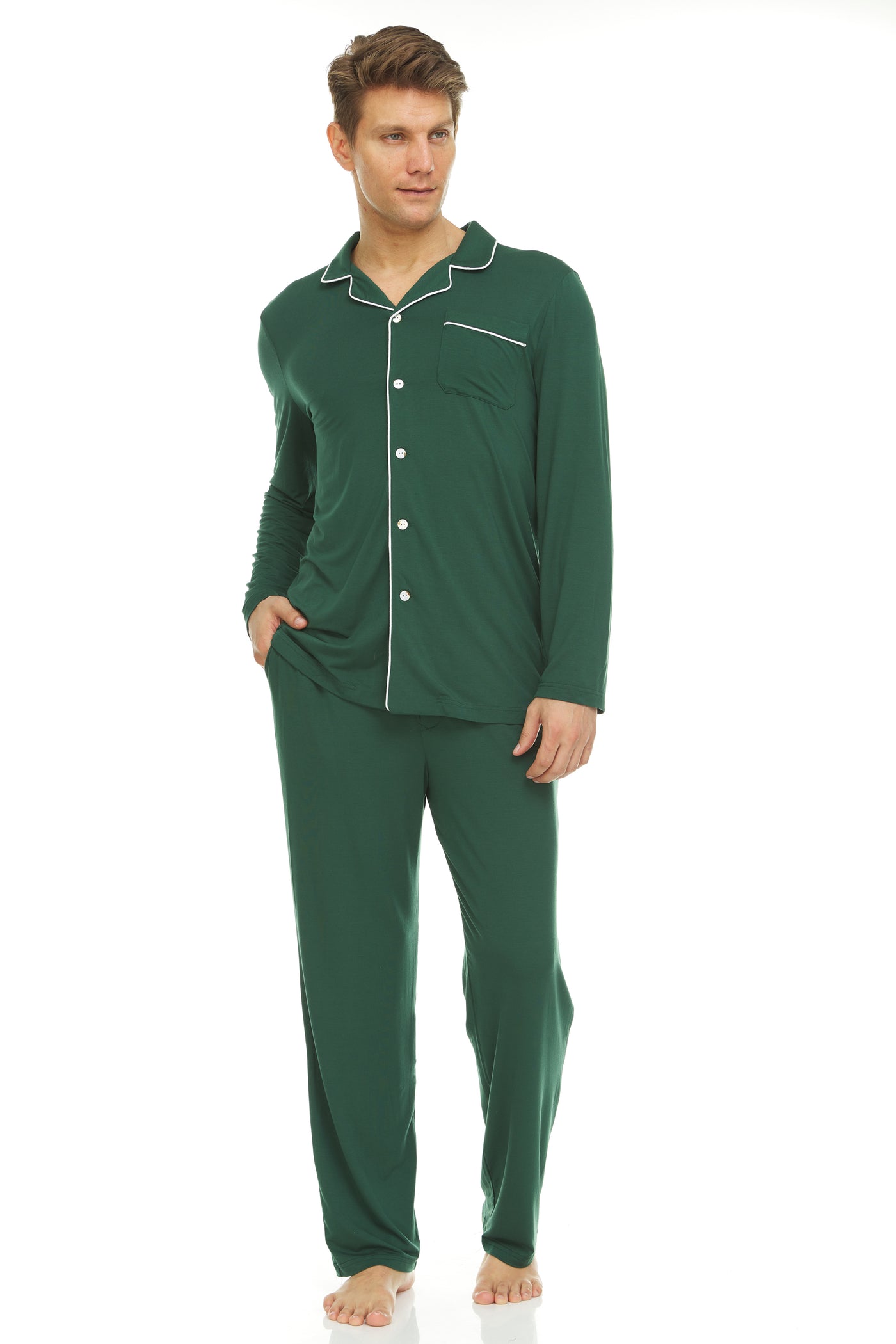 Men’s Dream Micro Modal Green Button-Front Pajamas