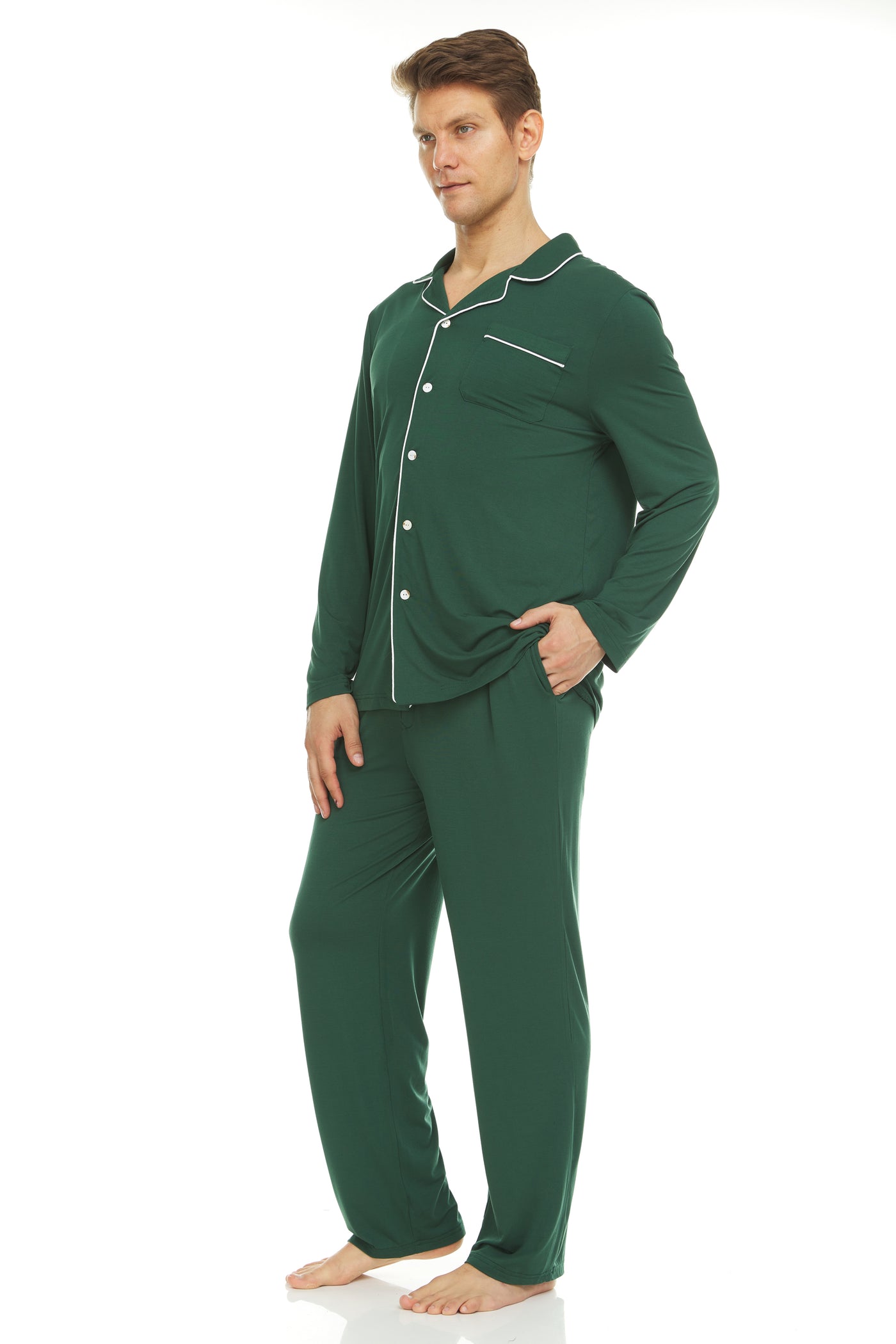 Men’s Dream Micro Modal Green Button-Front Pajamas