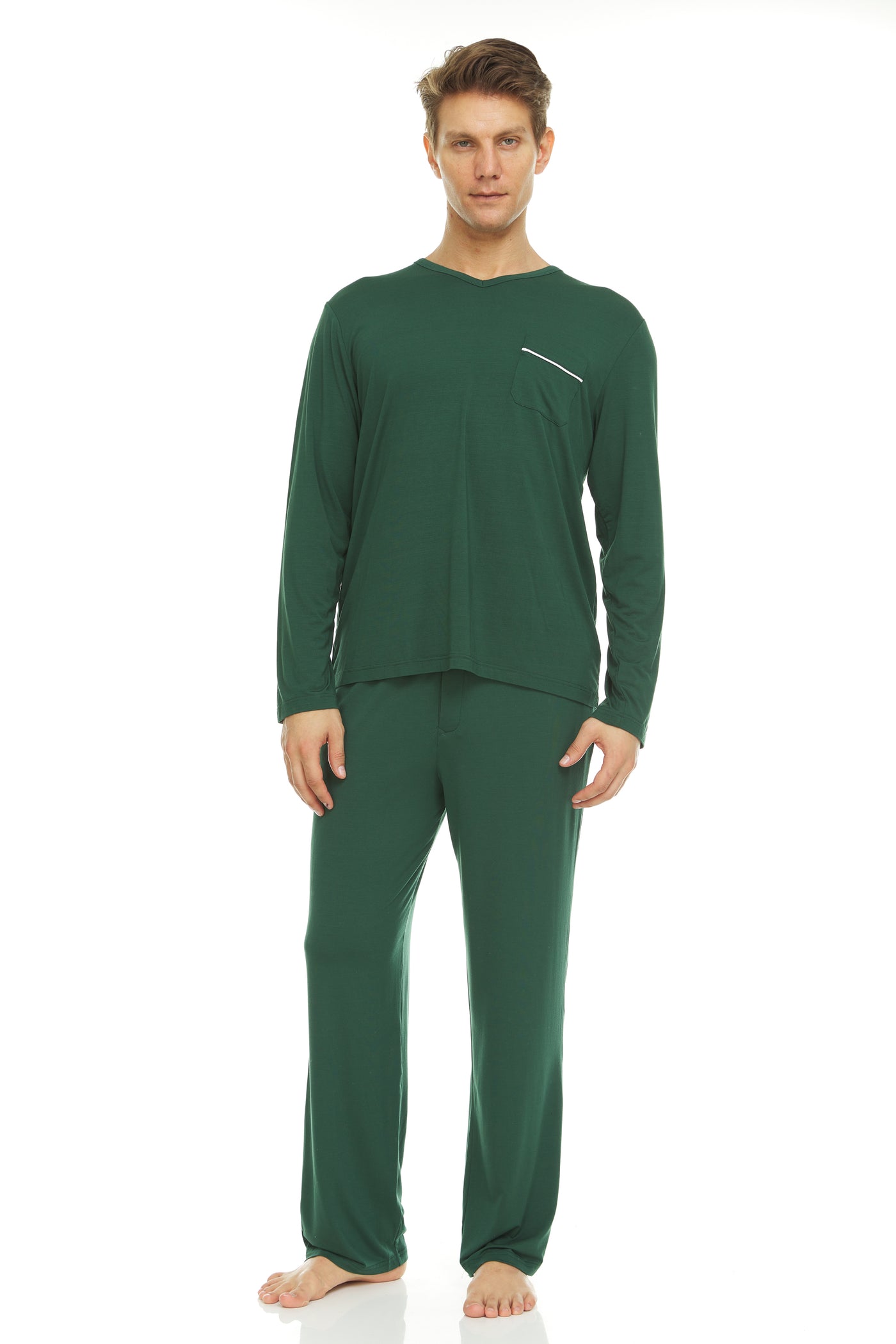 Men’s Dream Micro Modal Green V-Neck Pajamas