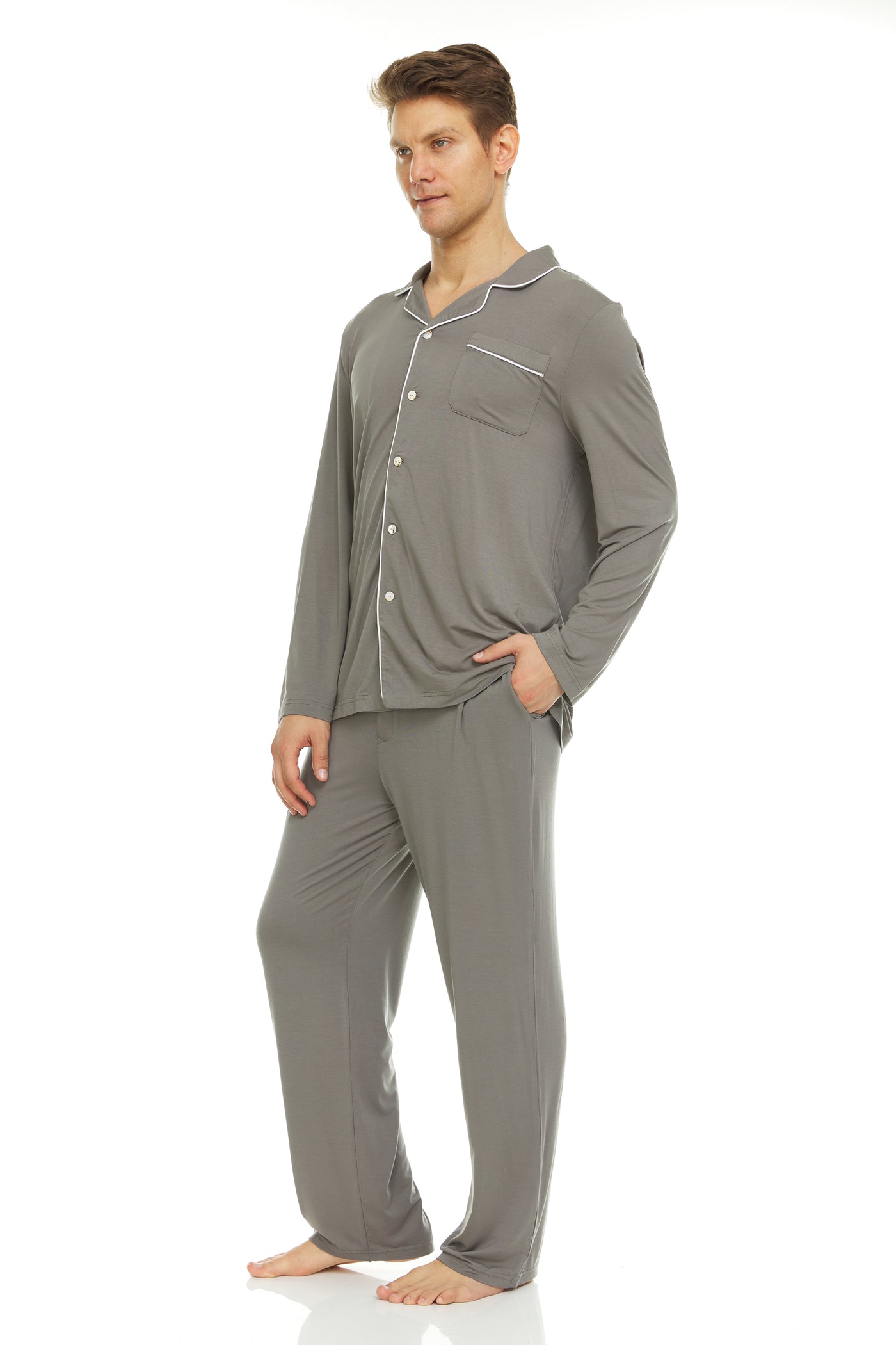 Men’s Dream Micro Modal Grey Button-Front Pajamas