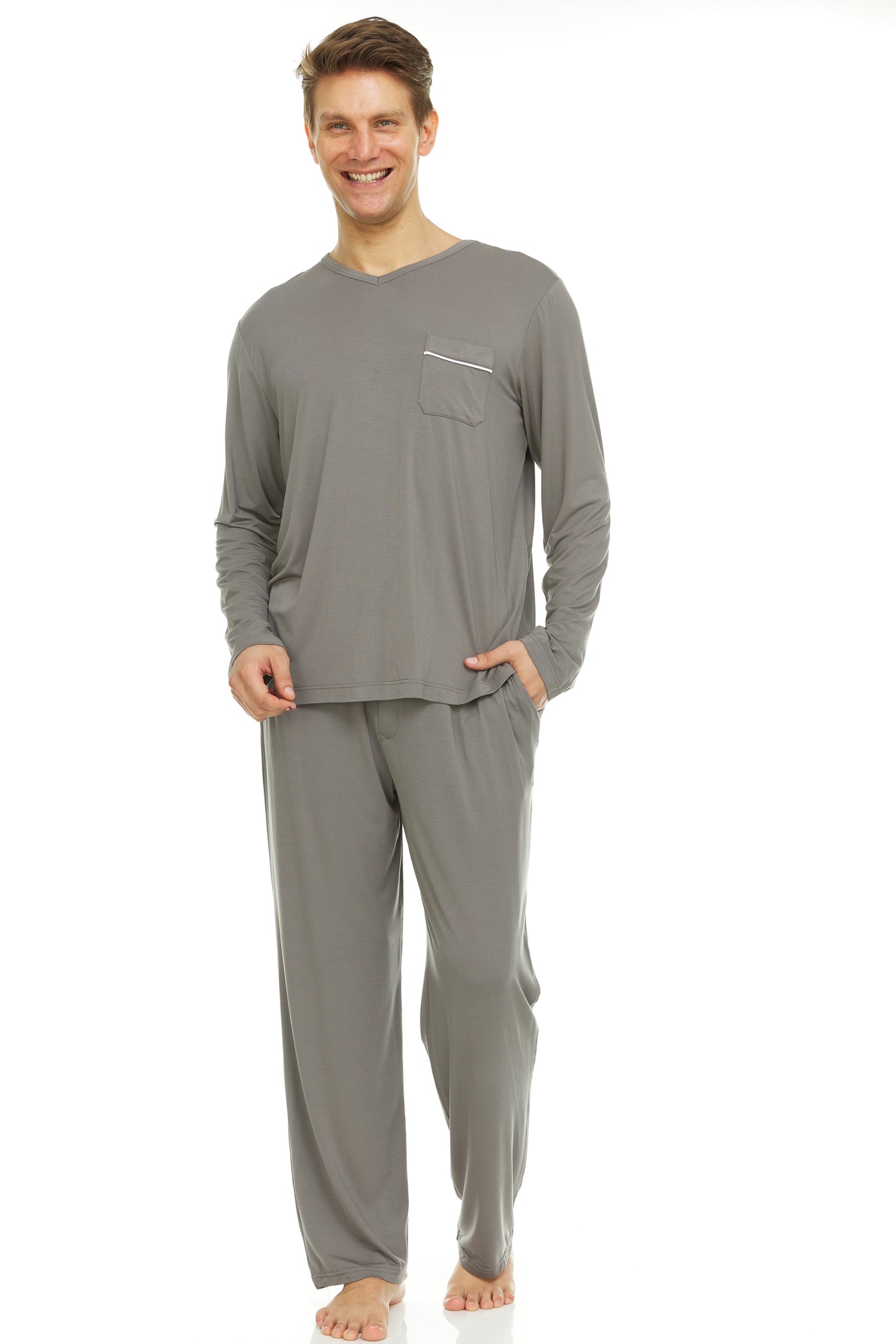 Men’s Dream Micro Modal Grey V-Neck Pajamas