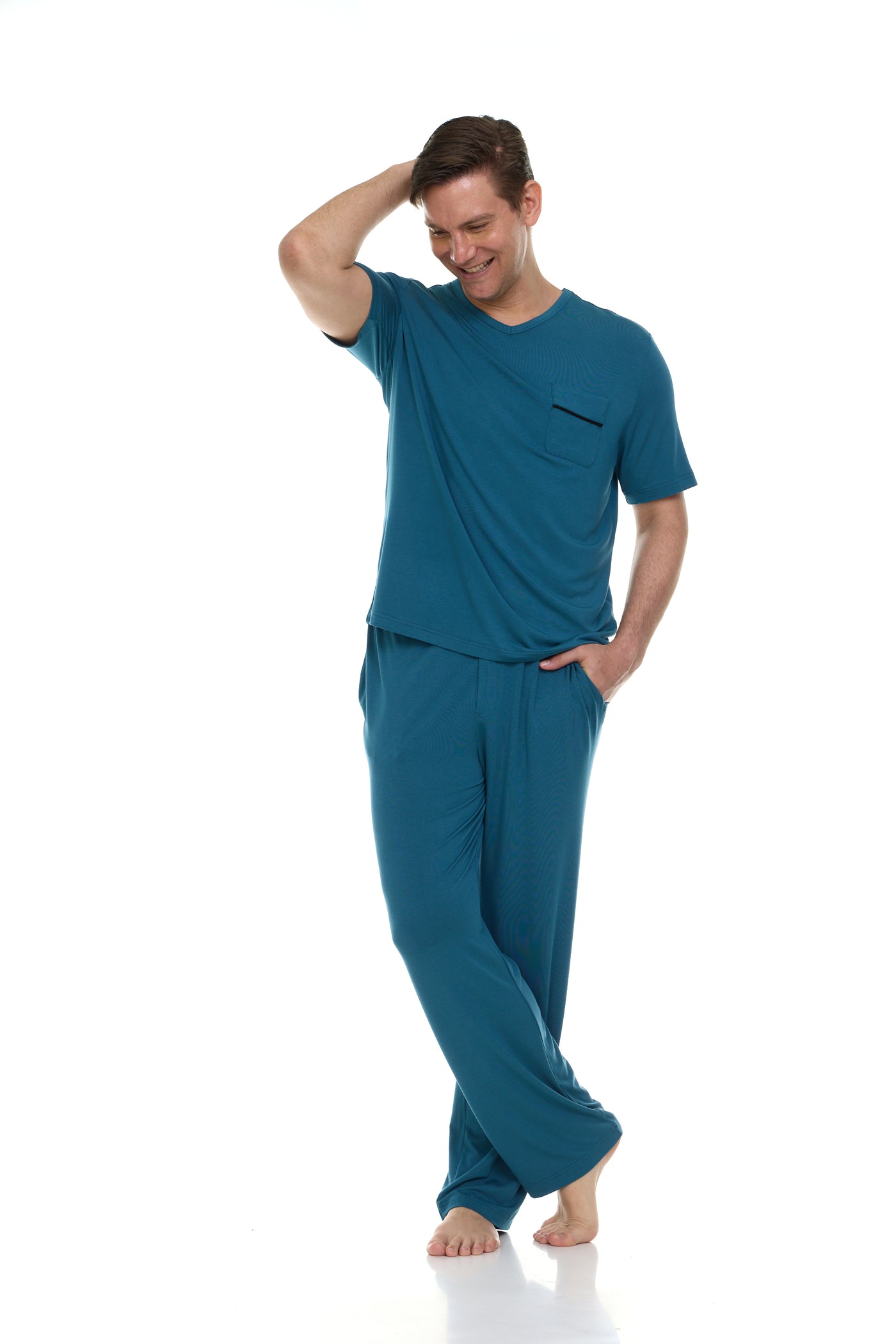 Men's Dream Micro Modal Short Sleeve Pajamas - Indean Teal Blue