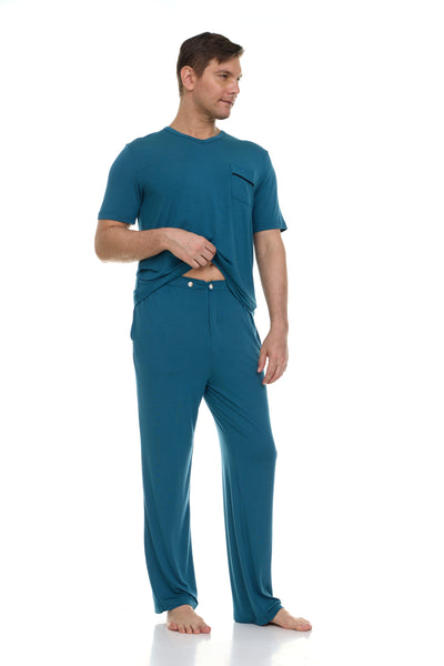 Men's Dream Micro Modal Short Sleeve Pajamas - Indean Teal Blue