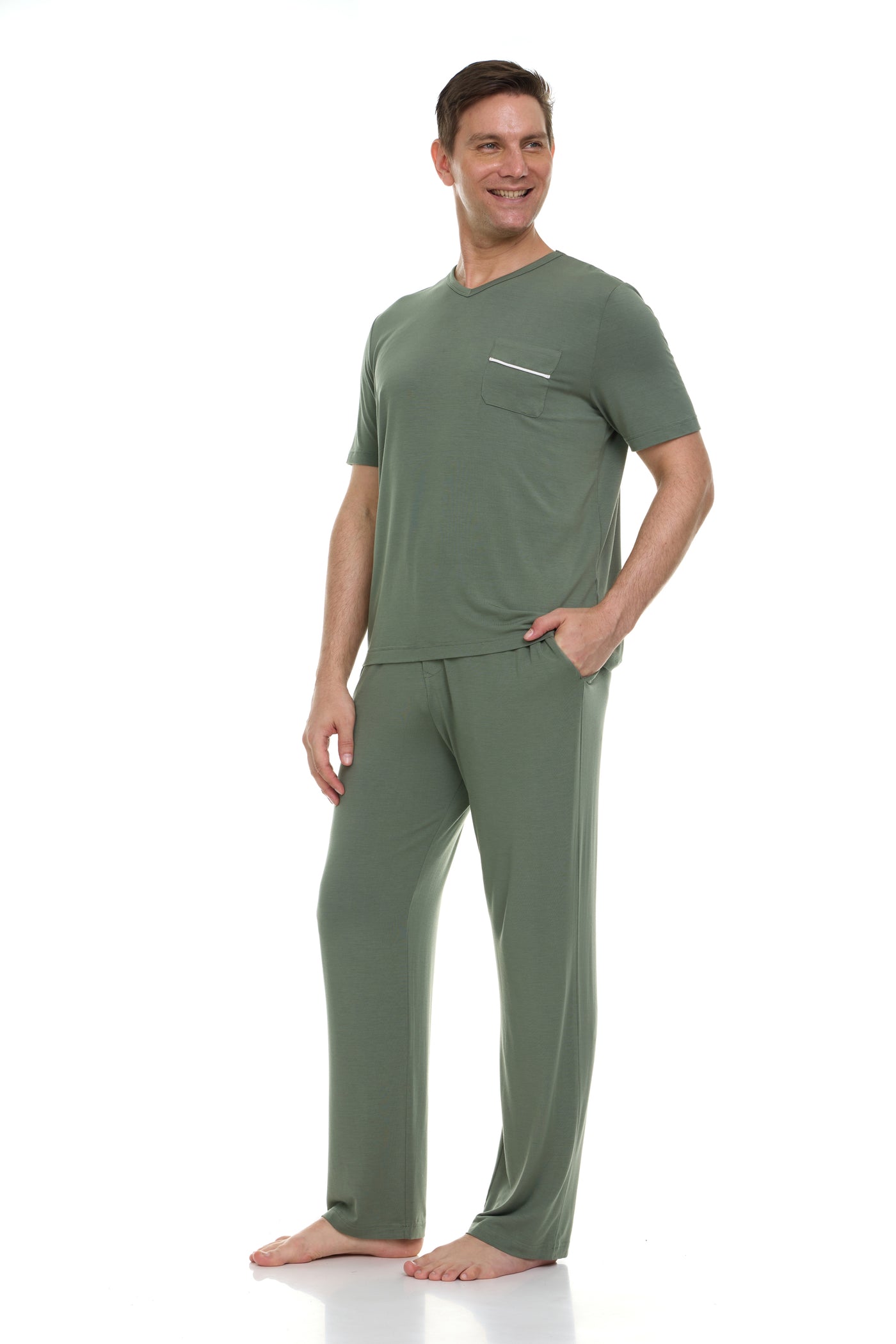 Men's Dream Micro Modal Short Sleeve Pajamas -Loden Frost Green
