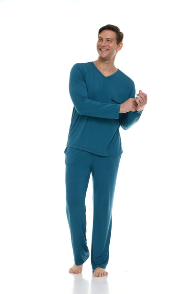 Men’s Dream Micro Modal Indian Teal Blue V-Neck Pajamas