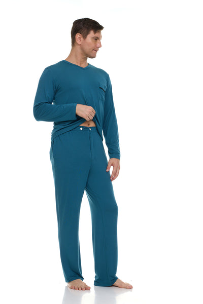 Men’s Dream Micro Modal Indian Teal Blue V-Neck Pajamas