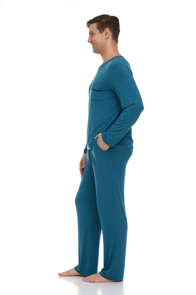 Men’s Dream Micro Modal Indian Teal Blue V-Neck Pajamas