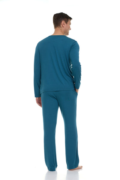 Men’s Dream Micro Modal Indian Teal Blue V-Neck Pajamas