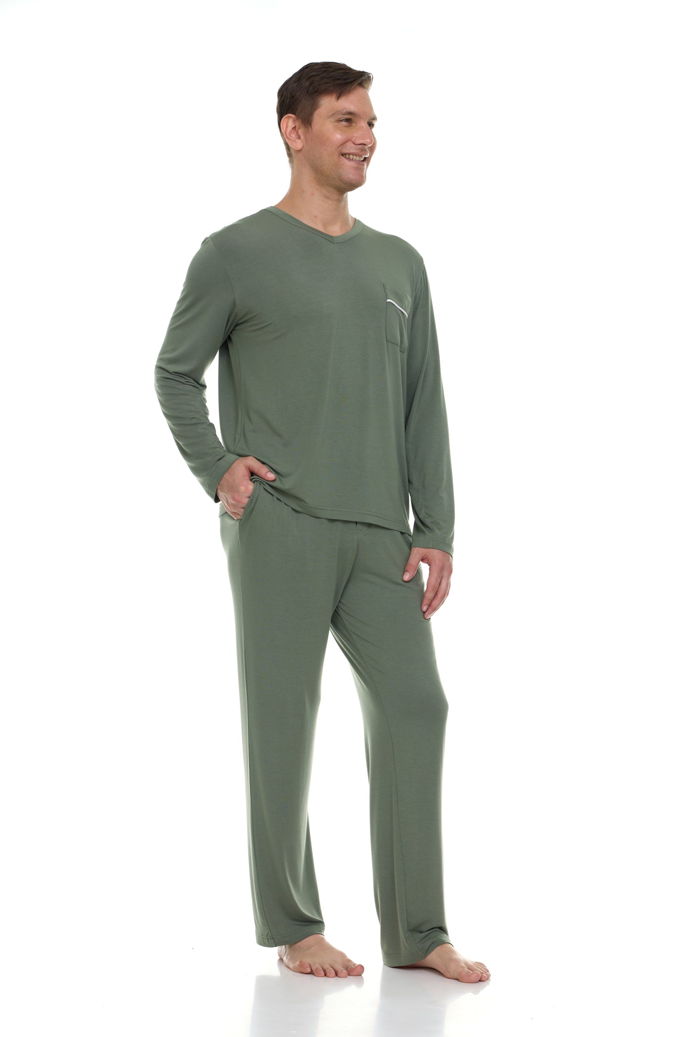 Men’s Dream Micro Modal Loden Frost Green V-Neck Pajamas