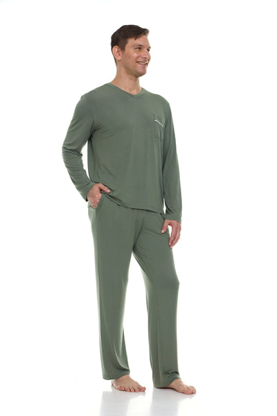 Men’s Dream Micro Modal Loden Frost Green V-Neck Pajamas