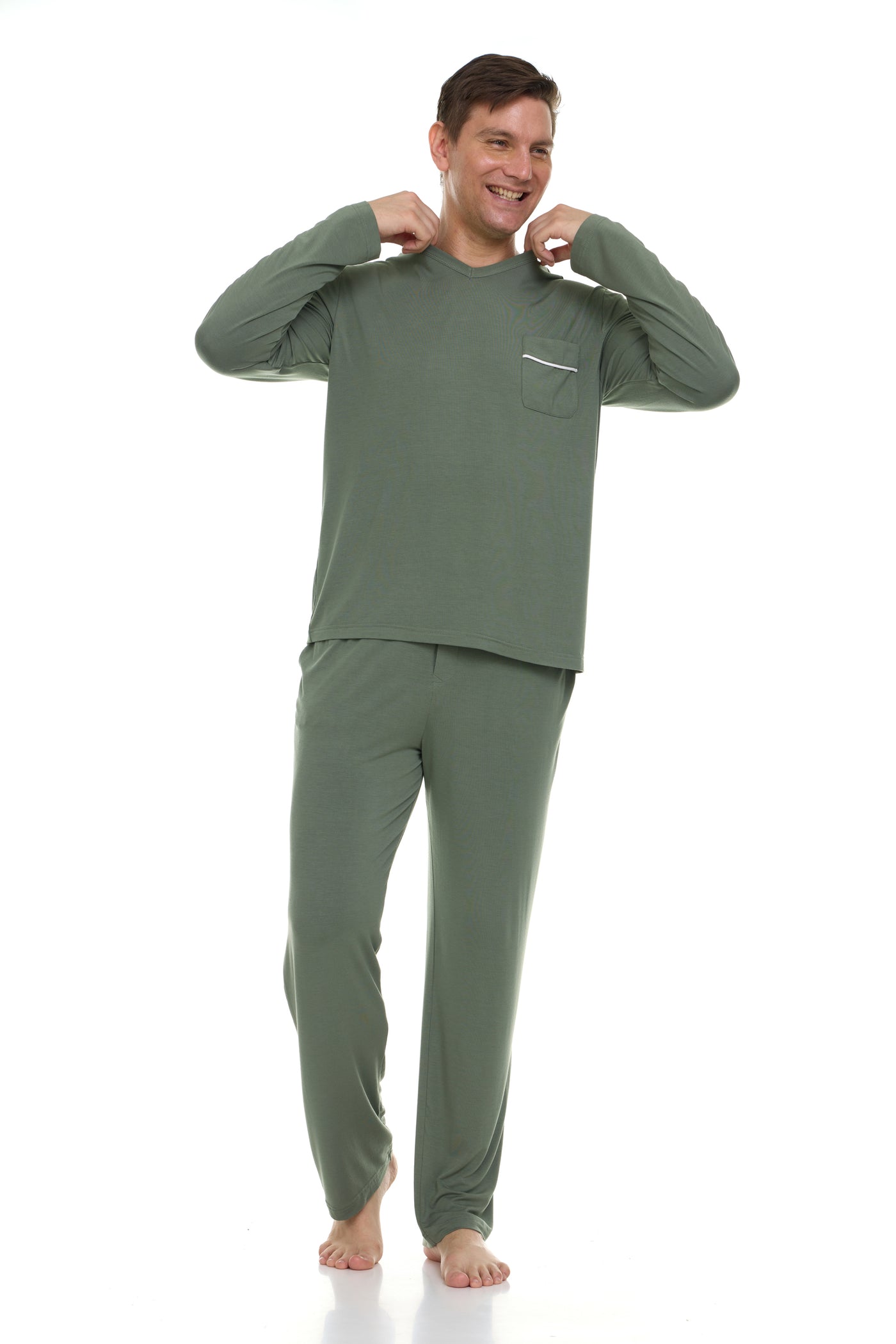 Men’s Dream Micro Modal Loden Frost Green V-Neck Pajamas