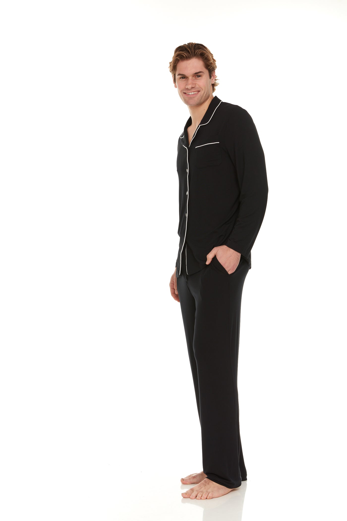 Men’s Dream Micro Modal Black Button-Front Pajamas