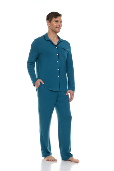 Men’s Dream Micro Modal Indian Teal Blue Button-Front Pajamas