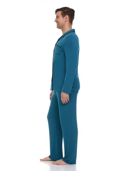Men’s Dream Micro Modal Indian Teal Blue Button-Front Pajamas