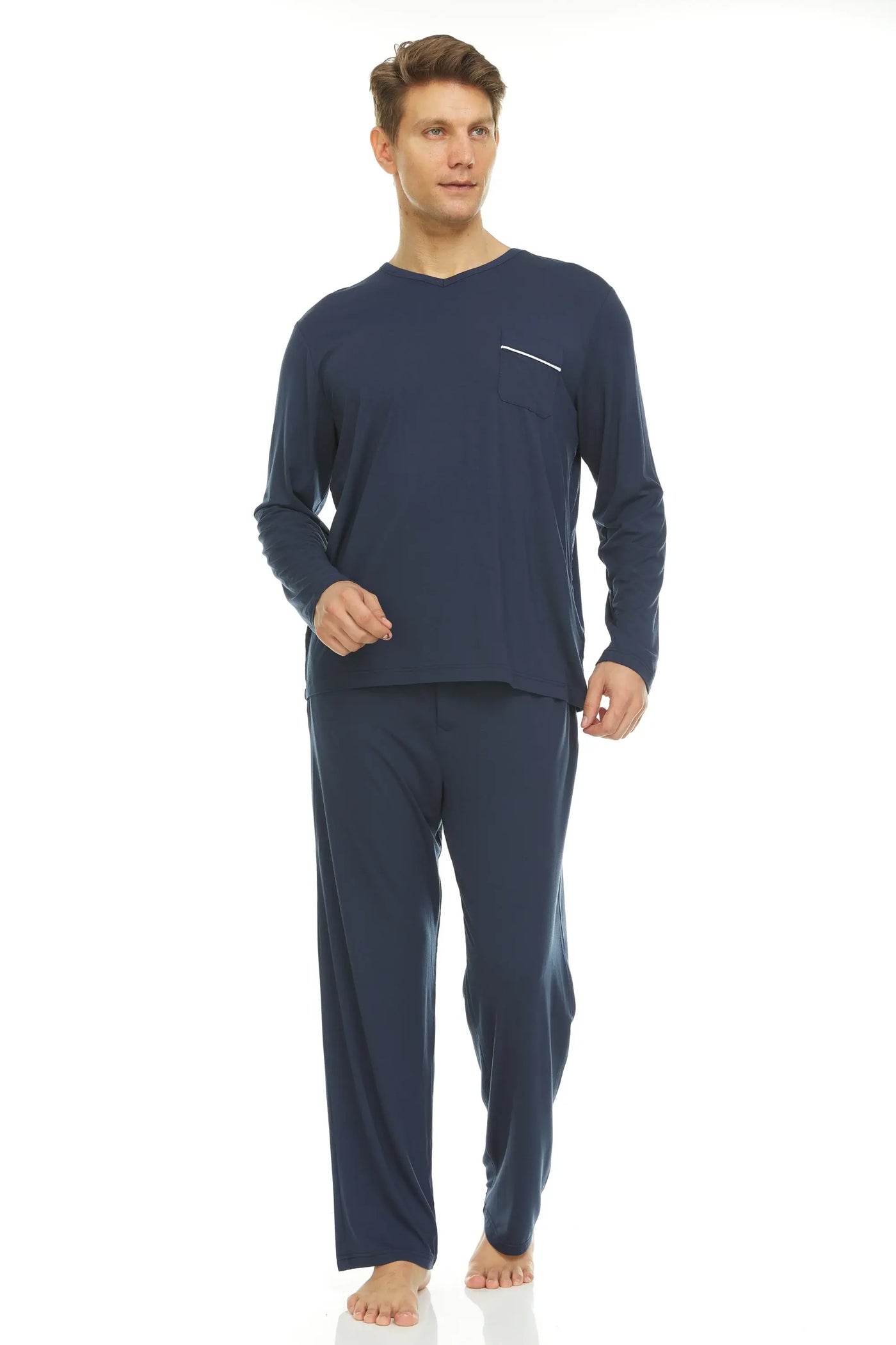 Luxury Micro Modal Navy V-Neck Pajamas for Men