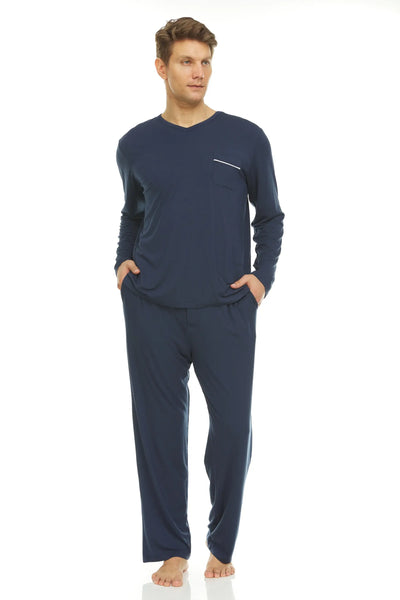 Luxury Micro Modal Navy V-Neck Pajamas for Men