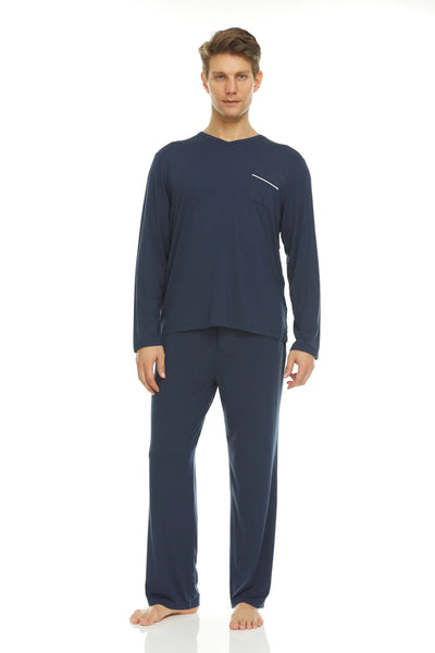 Luxury Micro Modal Navy V-Neck Pajamas for Men