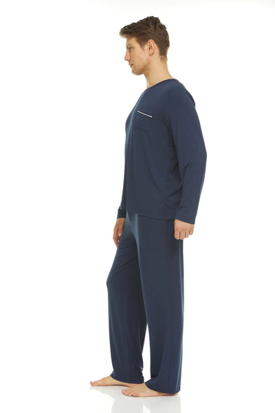 Luxury Micro Modal Navy V-Neck Pajamas for Men