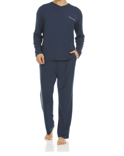 Luxury Micro Modal Navy V-Neck Pajamas for Men