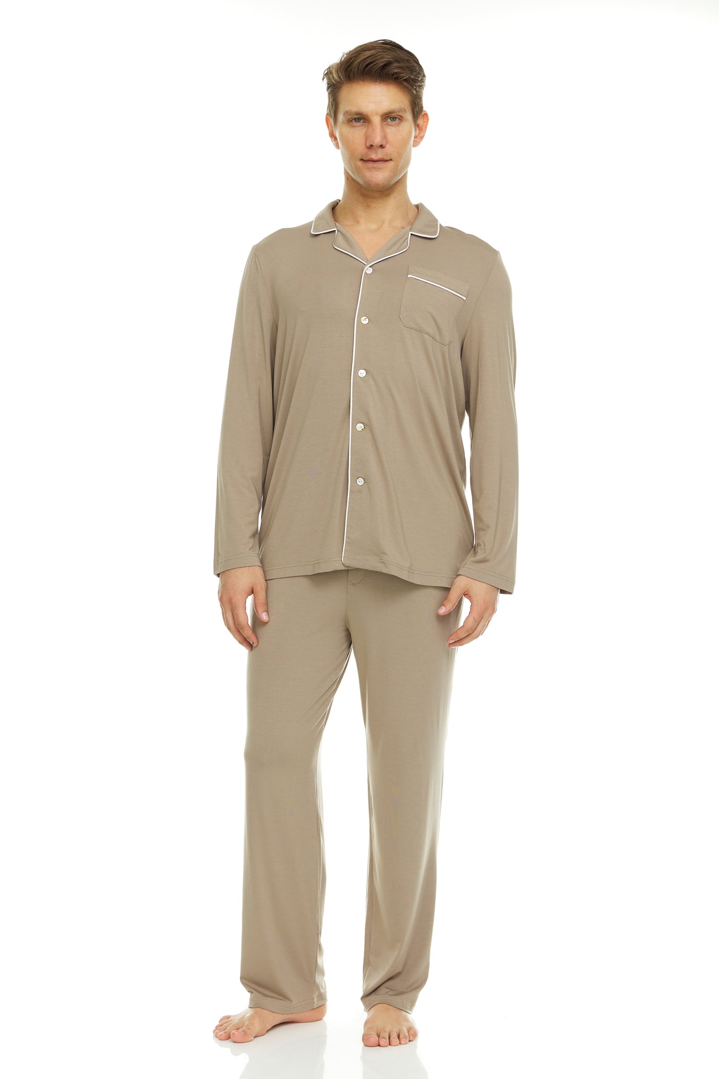 Men’s Dream Micro Modal Taupe Button-Front Pajamas