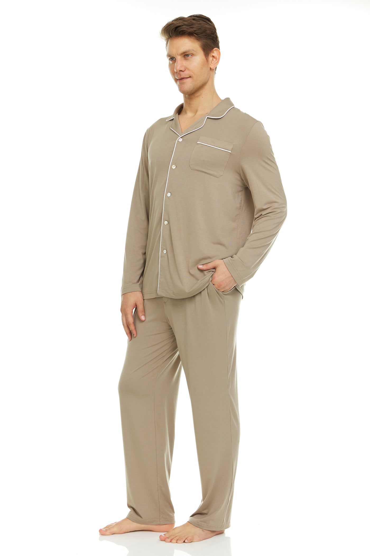 Men’s Dream Micro Modal Taupe Button-Front Pajamas