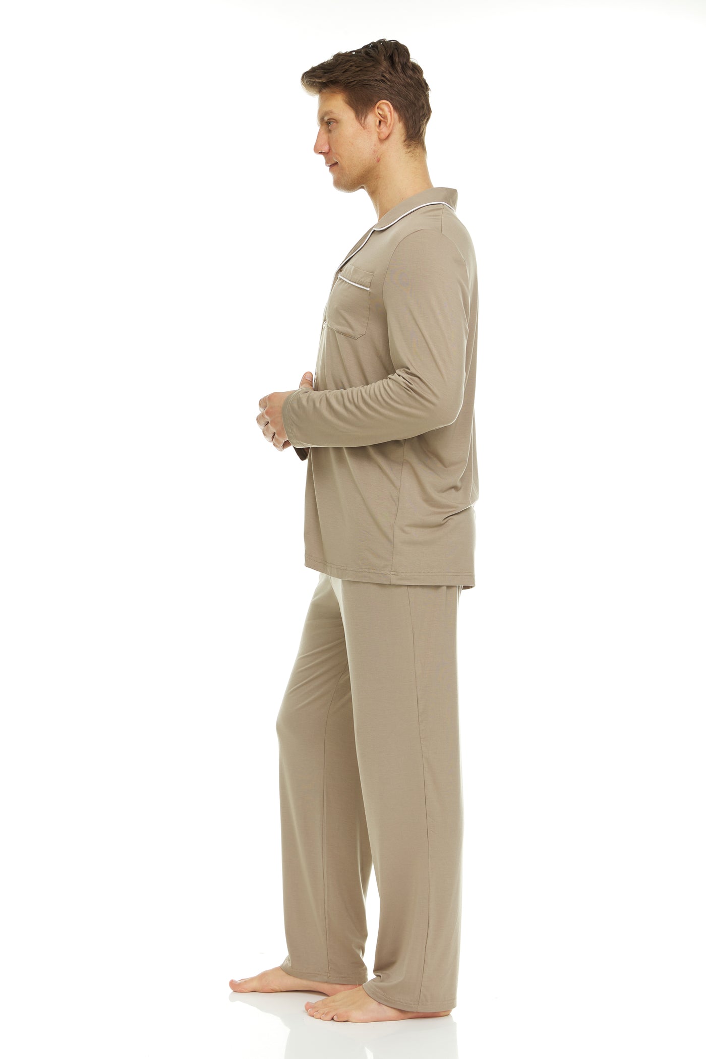 Men’s Dream Micro Modal Taupe Button-Front Pajamas