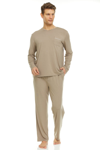 Men’s Dream Micro Modal Taupe V-Neck Pajamas