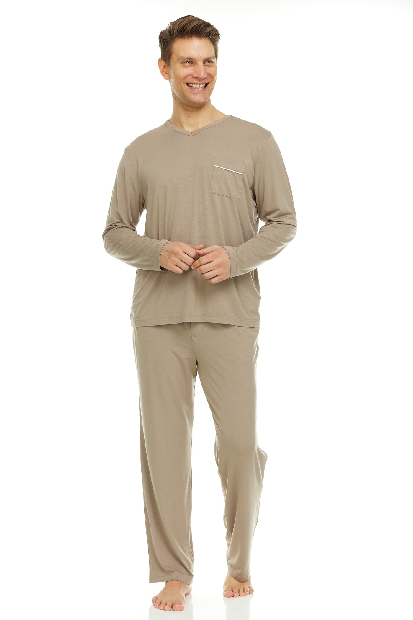 Men’s Dream Micro Modal Taupe V-Neck Pajamas