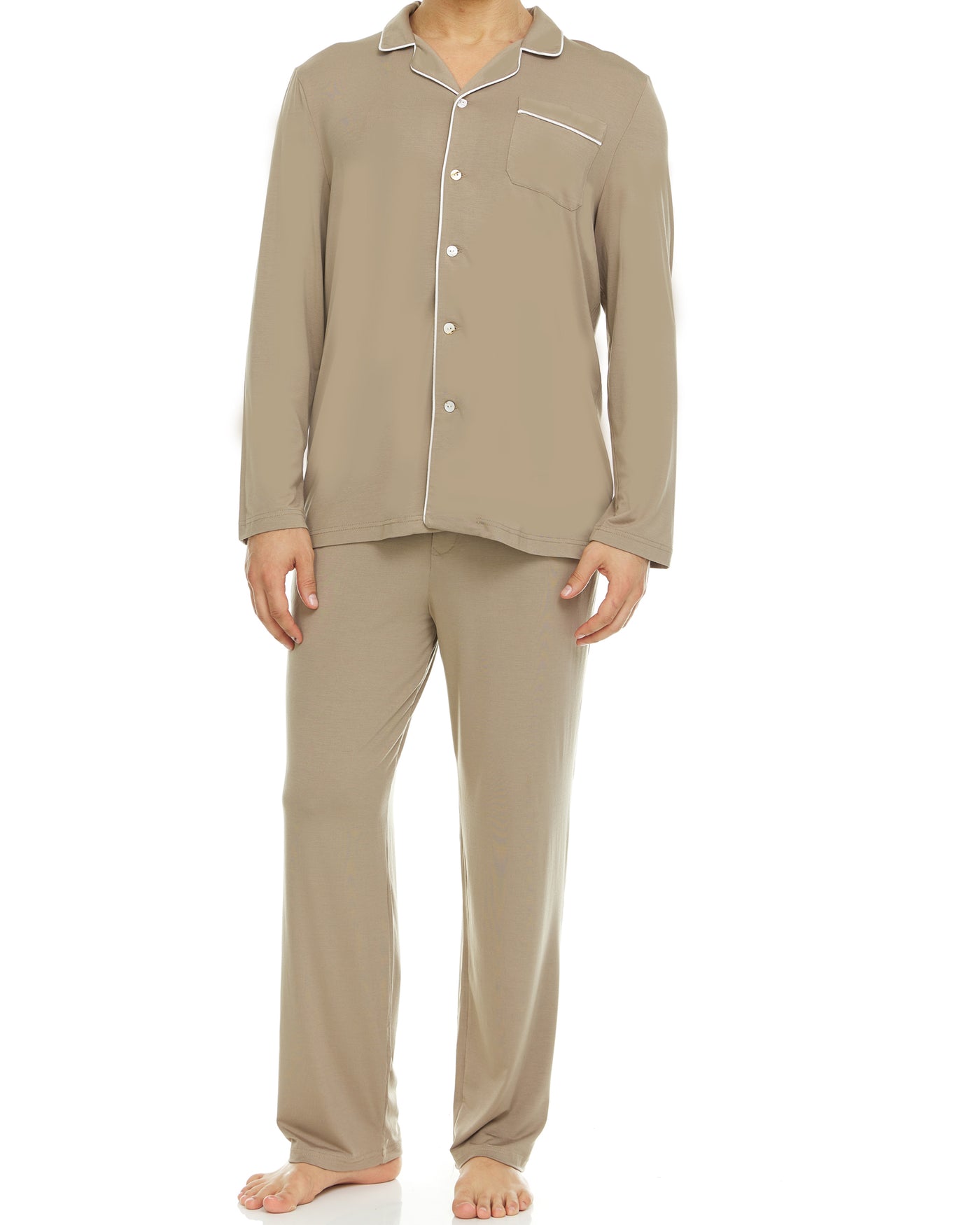 Men’s Dream Micro Modal Taupe Button-Front Pajamas