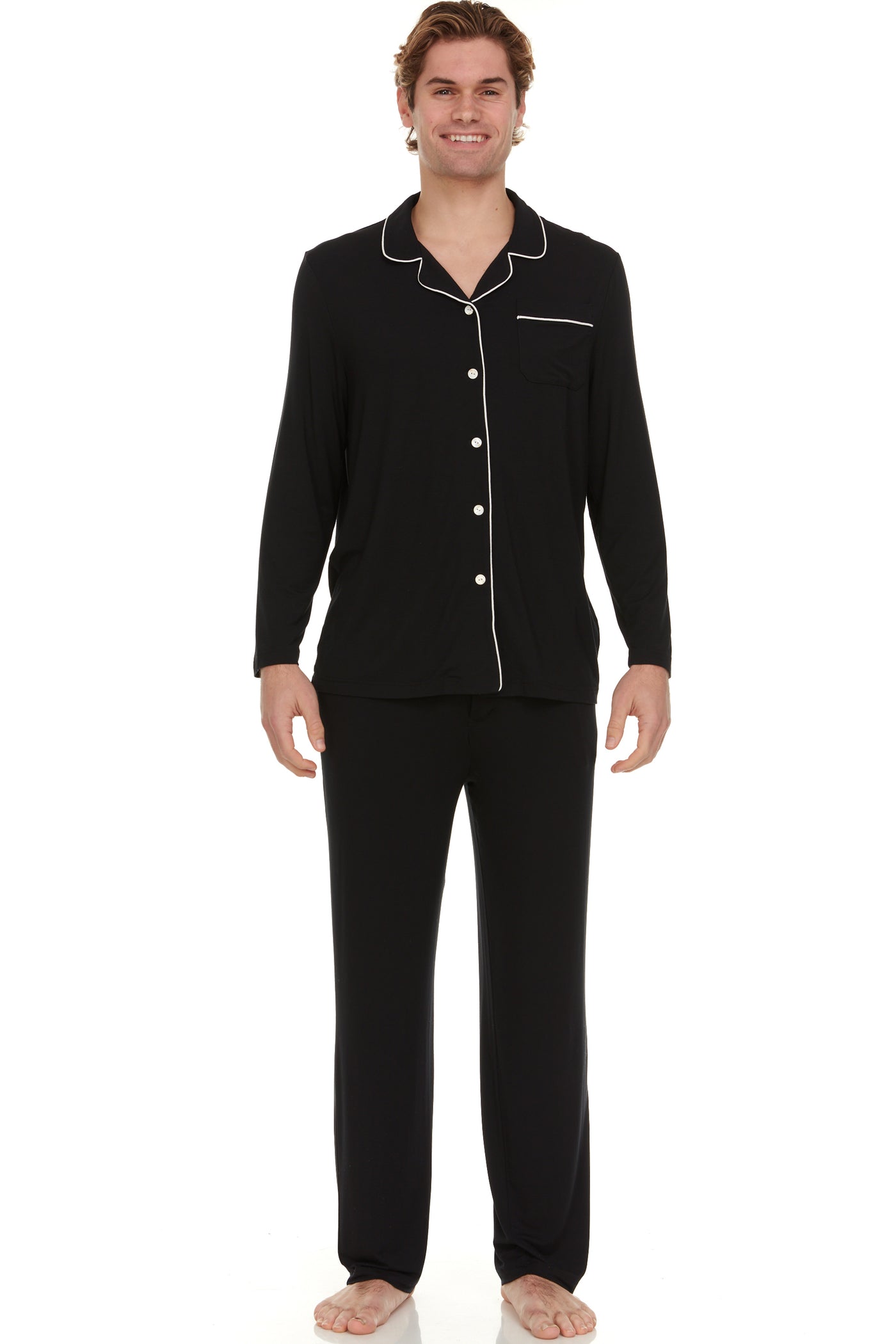 Men’s Dream Micro Modal Black Button-Front Pajamas