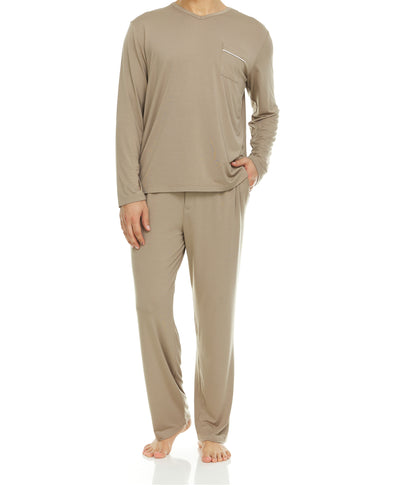 Men’s Dream Micro Modal Taupe V-Neck Pajamas